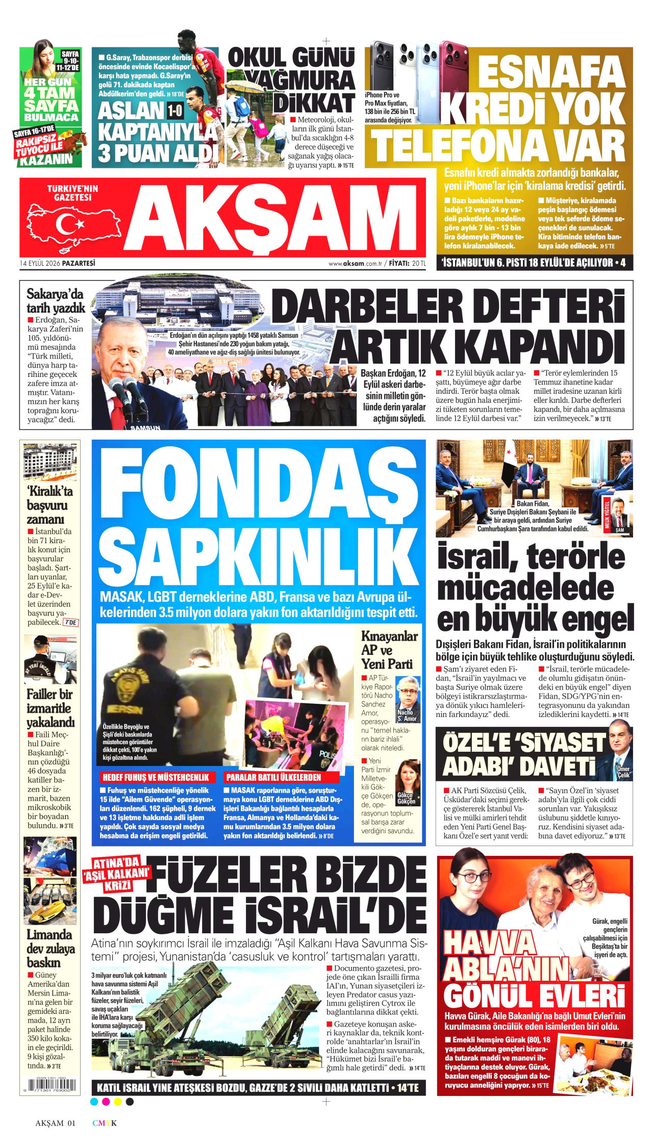 AKŞAM 14 Eylül 2026 Gazete Manşeti Büyük