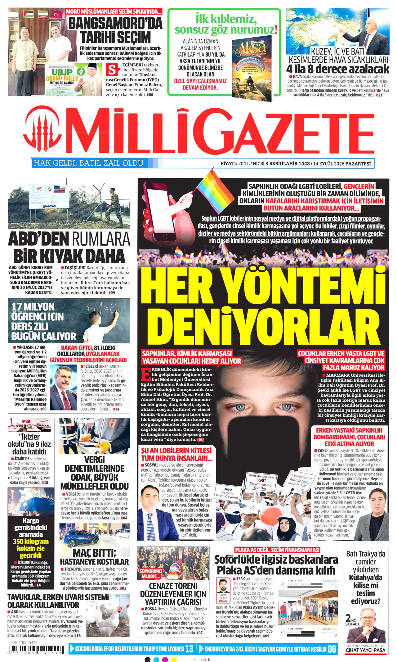 MİLLİ GAZETE 14 Eylül 2026 Gazete Manşeti Büyük