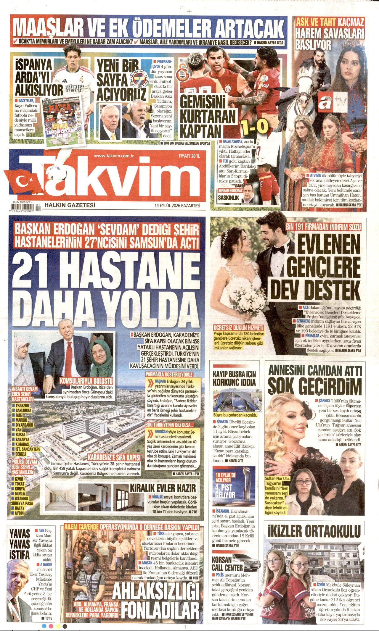 TAKVİM 14 Eylül 2026 Gazete Manşeti Büyük