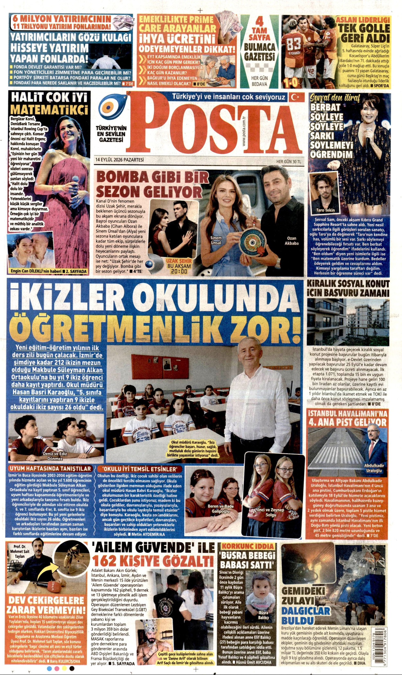 POSTA 14 Eylül 2026 Gazete Manşeti Büyük