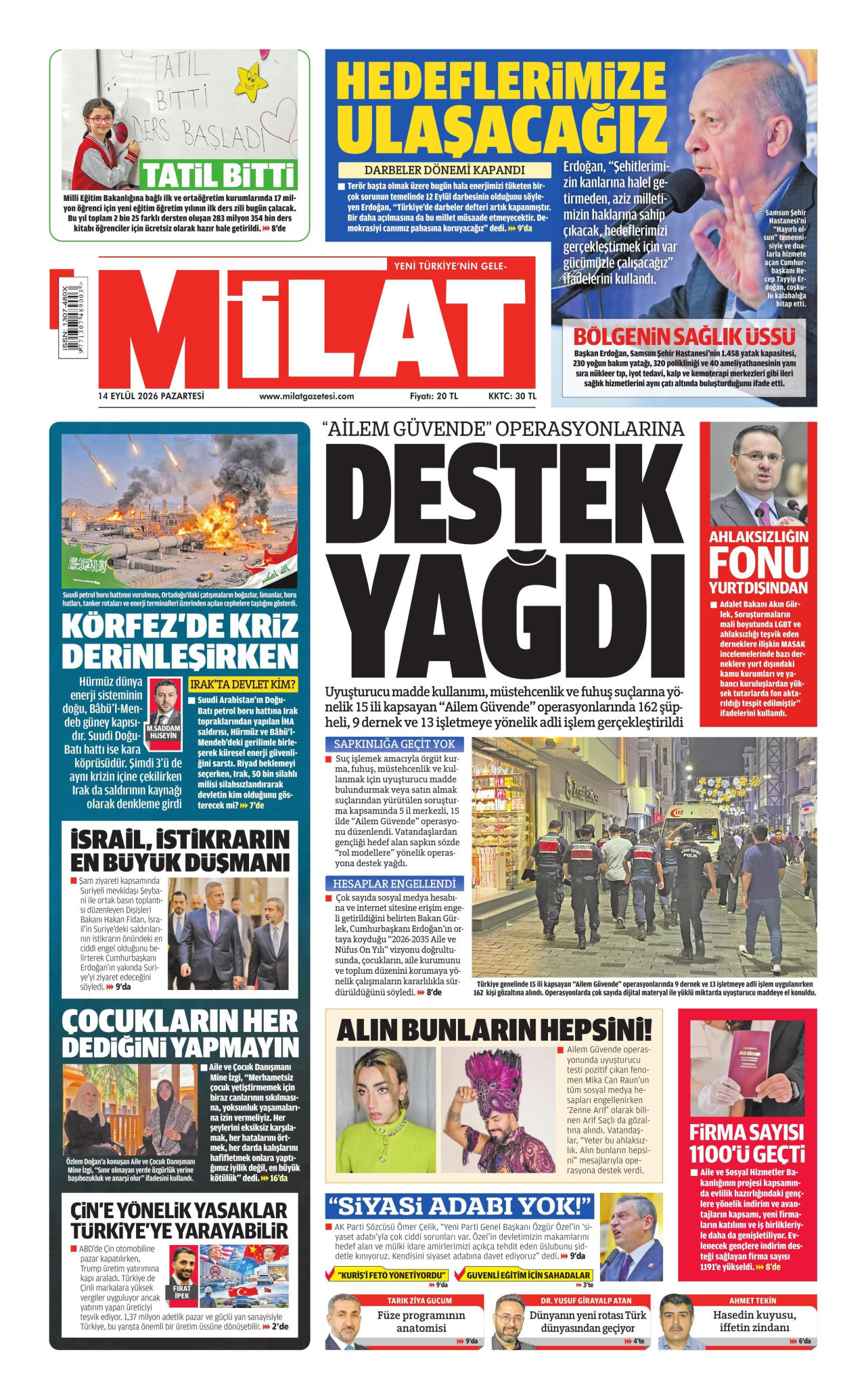 MİLAT 14 Eylül 2026 Gazete Manşeti Büyük
