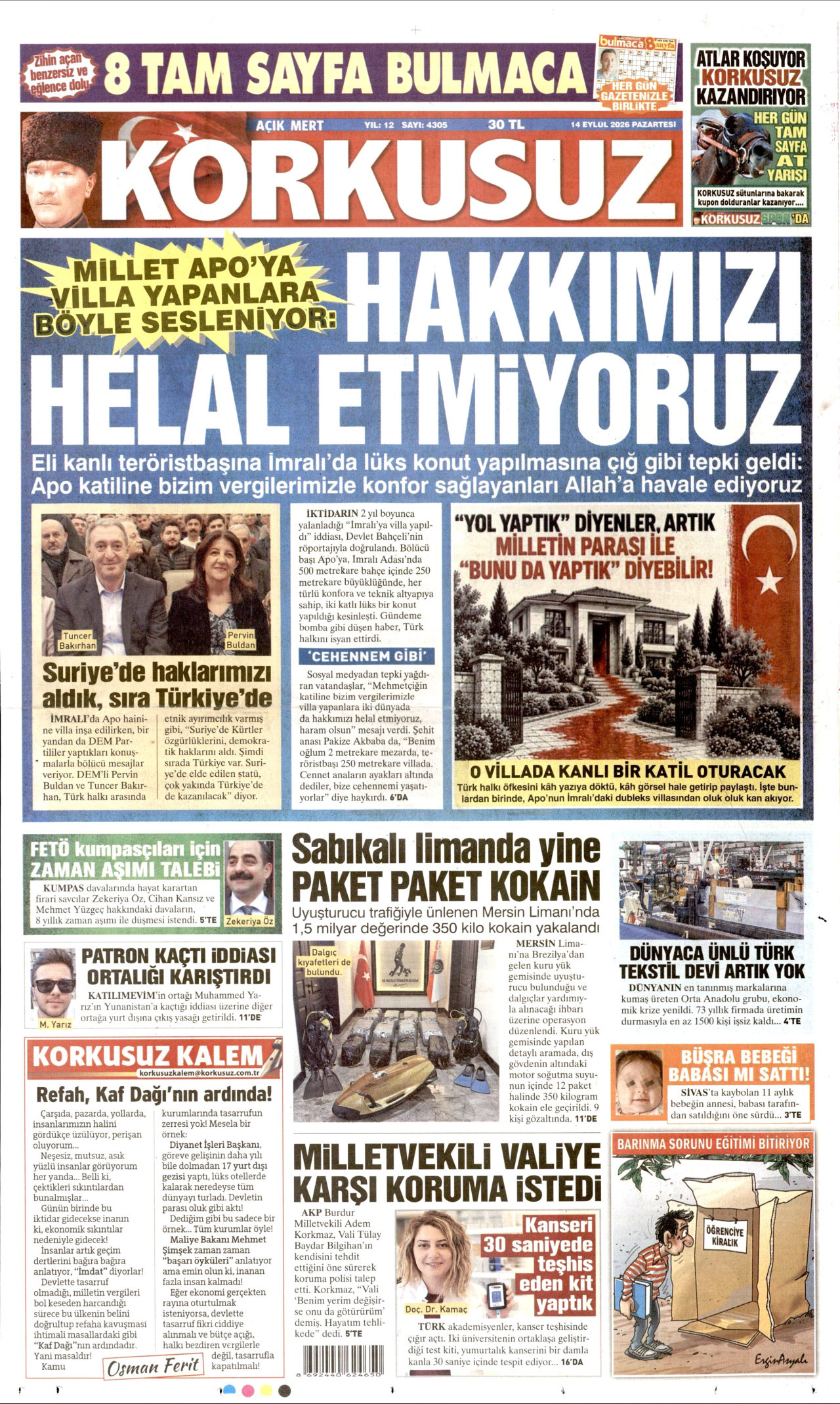 KORKUSUZ 14 Eylül 2026 Gazete Manşeti Büyük
