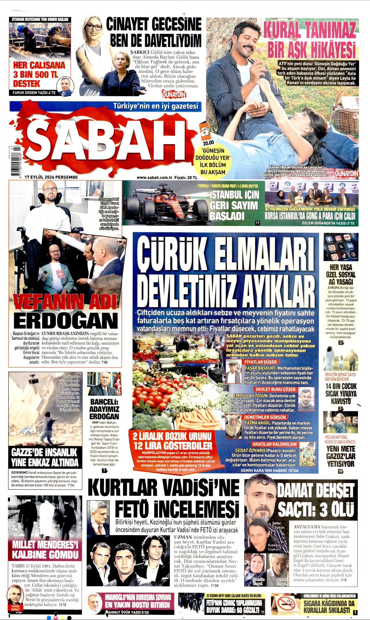 SABAH 17 Eylül 2026 Gazete Manşeti Büyük