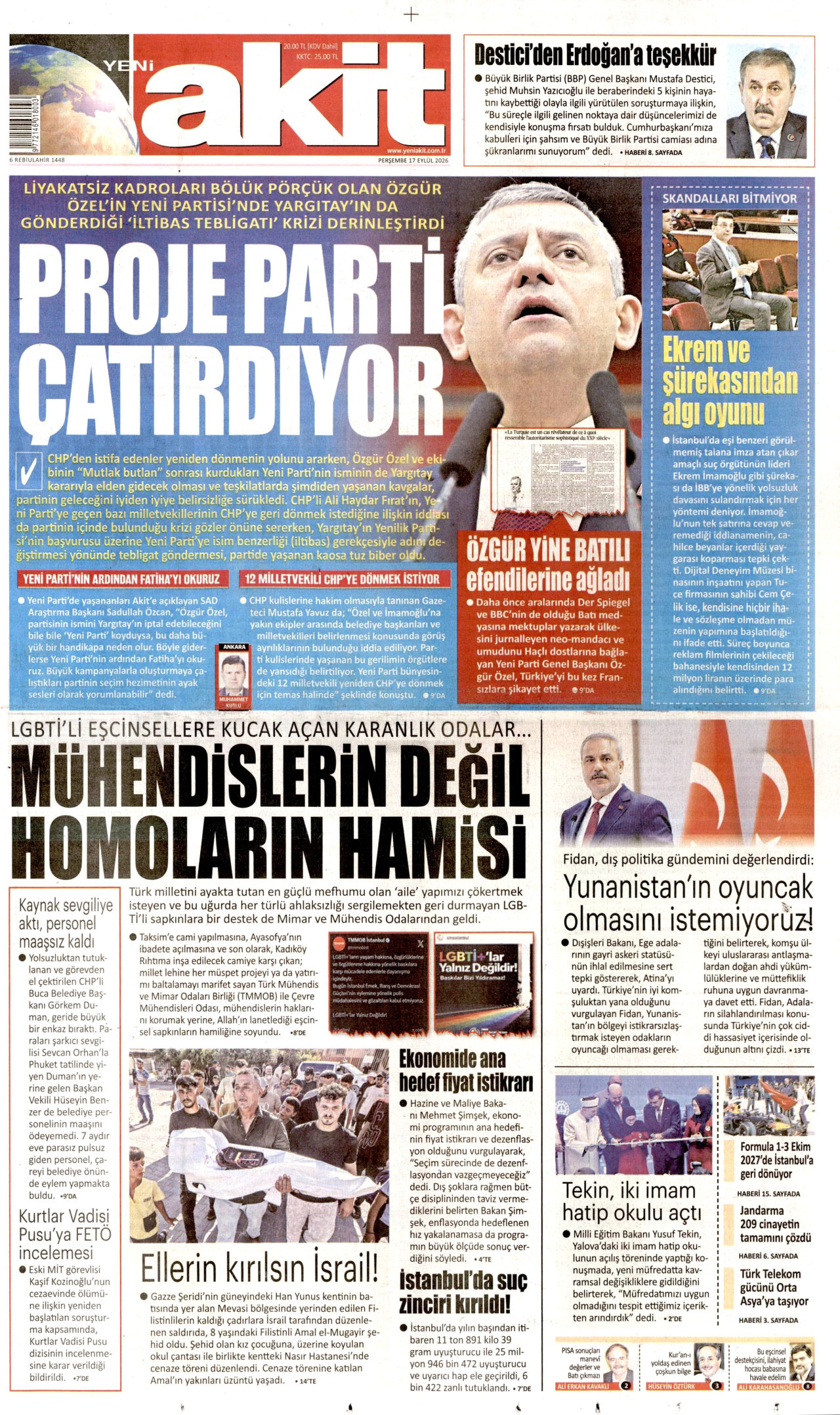 YENİ AKİT 17 Eylül 2026 Gazete Manşeti Büyük