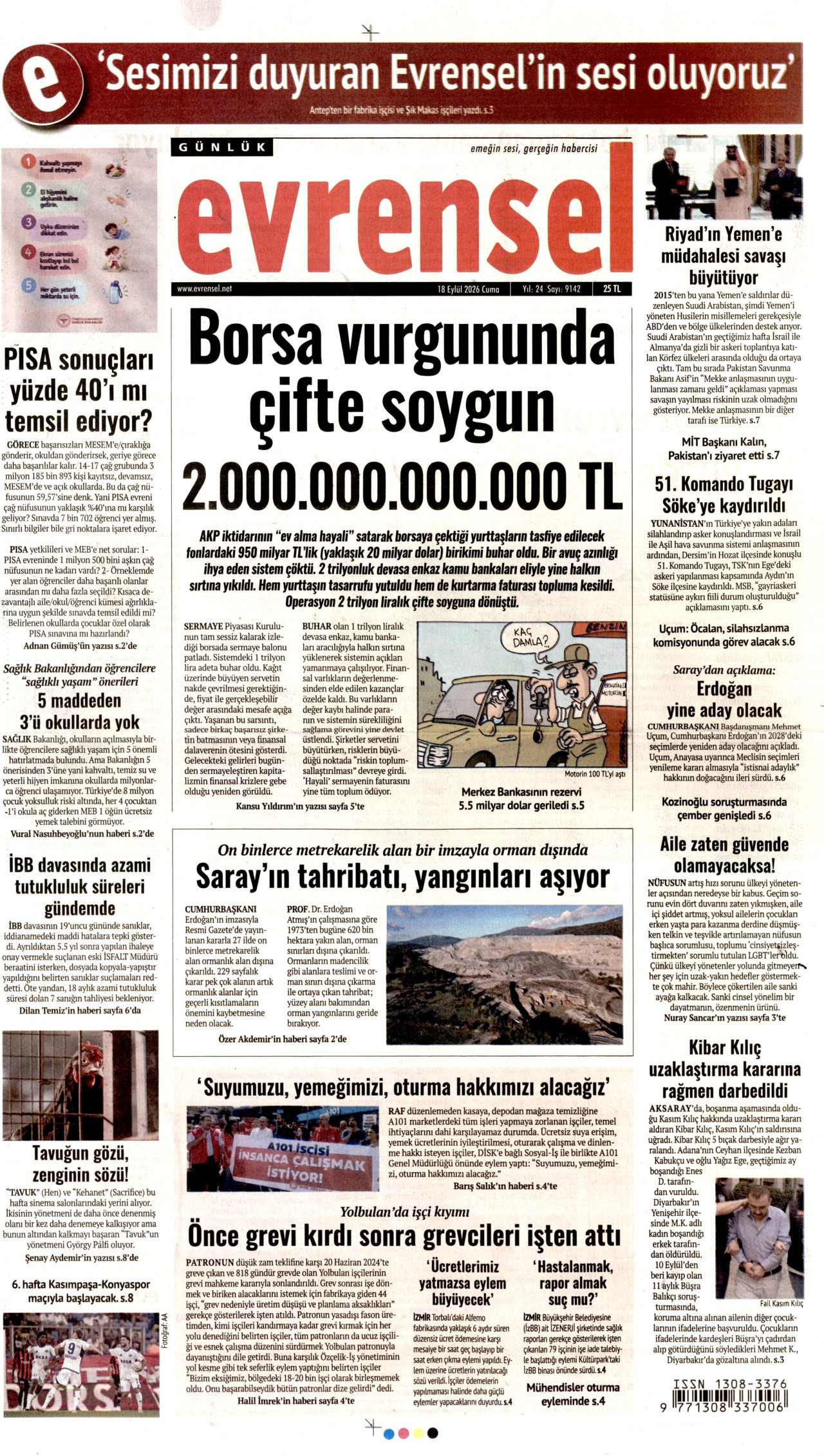 EVRENSEL 18 Eylül 2026 Gazete Manşeti Büyük