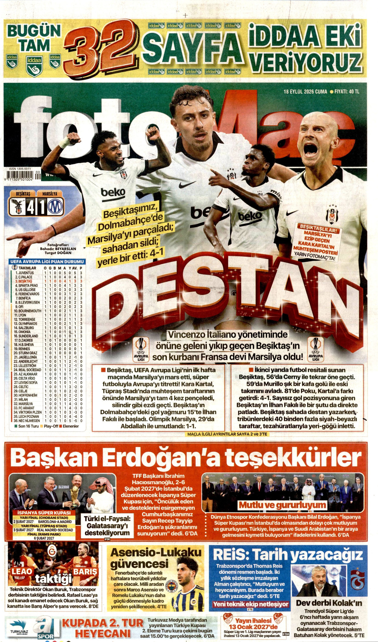 FOTOMAÇ 18 Eylül 2026 Gazete Manşeti Büyük