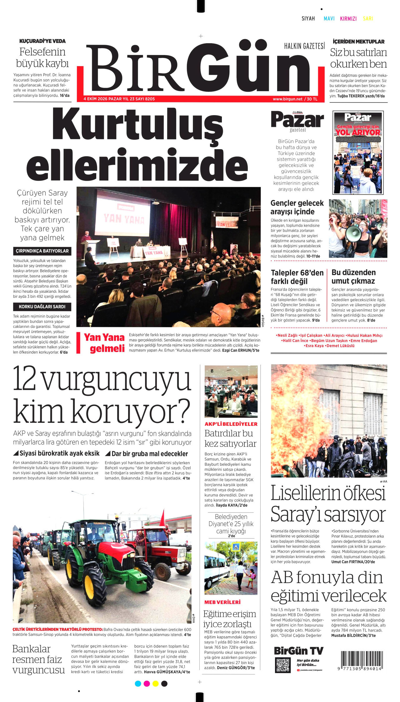 BİRGÜN gazetesinin 4 Ekim 2026 tarihli birinci sayfası