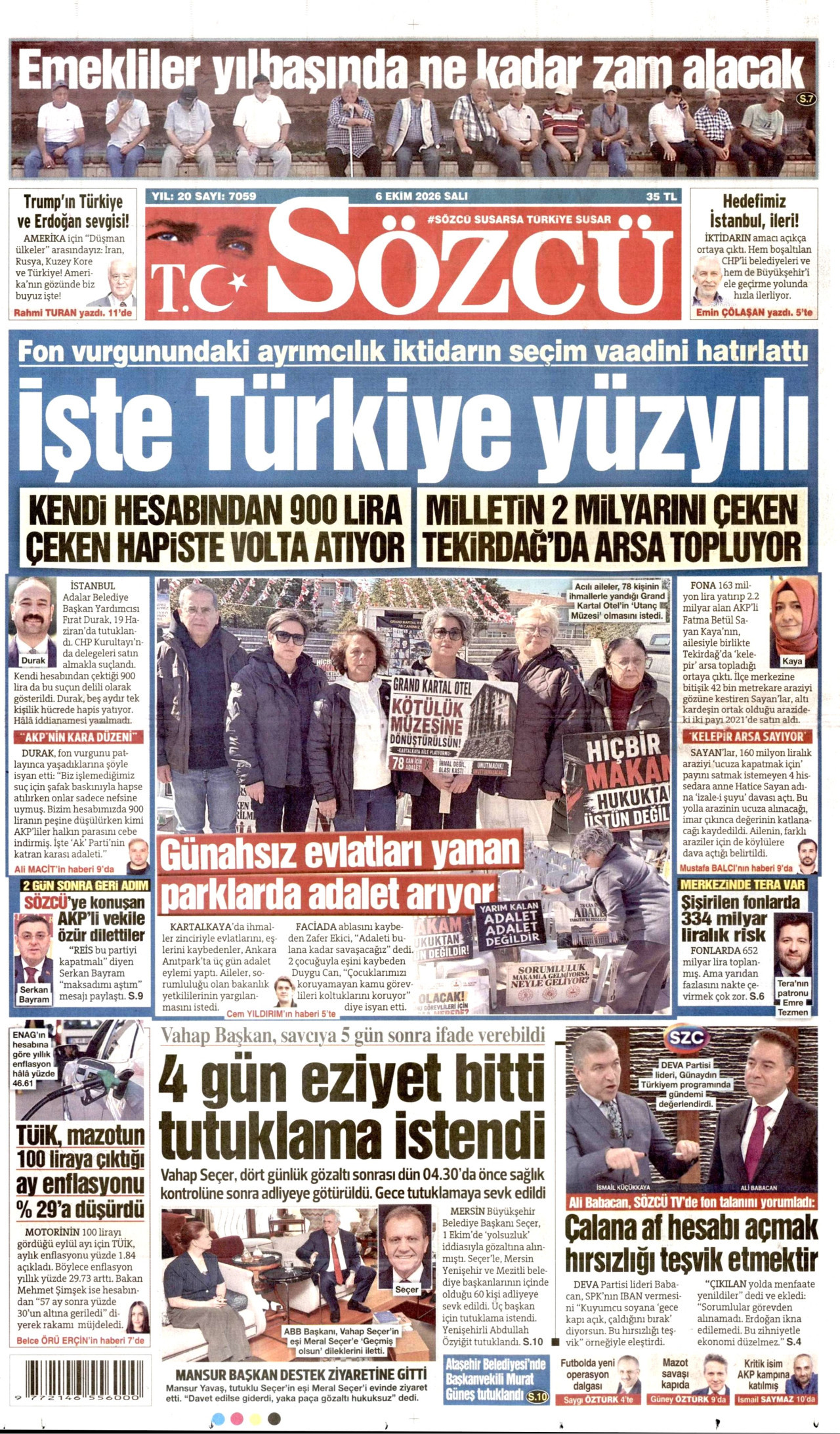 SÖZCÜ gazetesinin 6 Ekim 2026 tarihli birinci sayfası