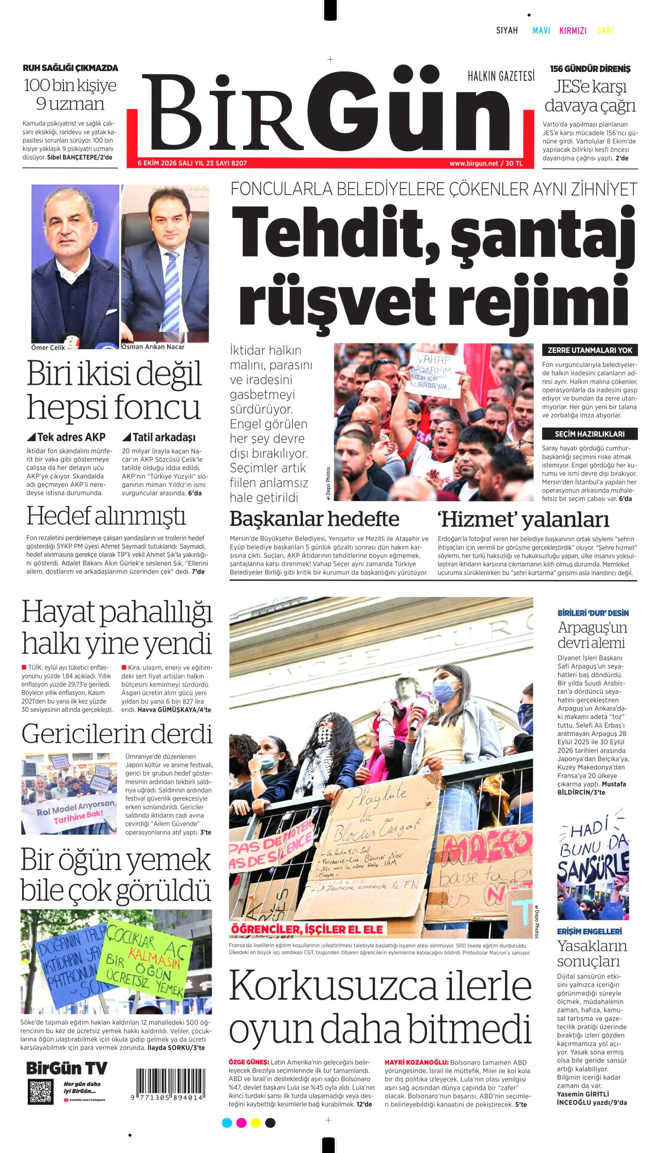 BİRGÜN gazetesinin 6 Ekim 2026 tarihli birinci sayfası