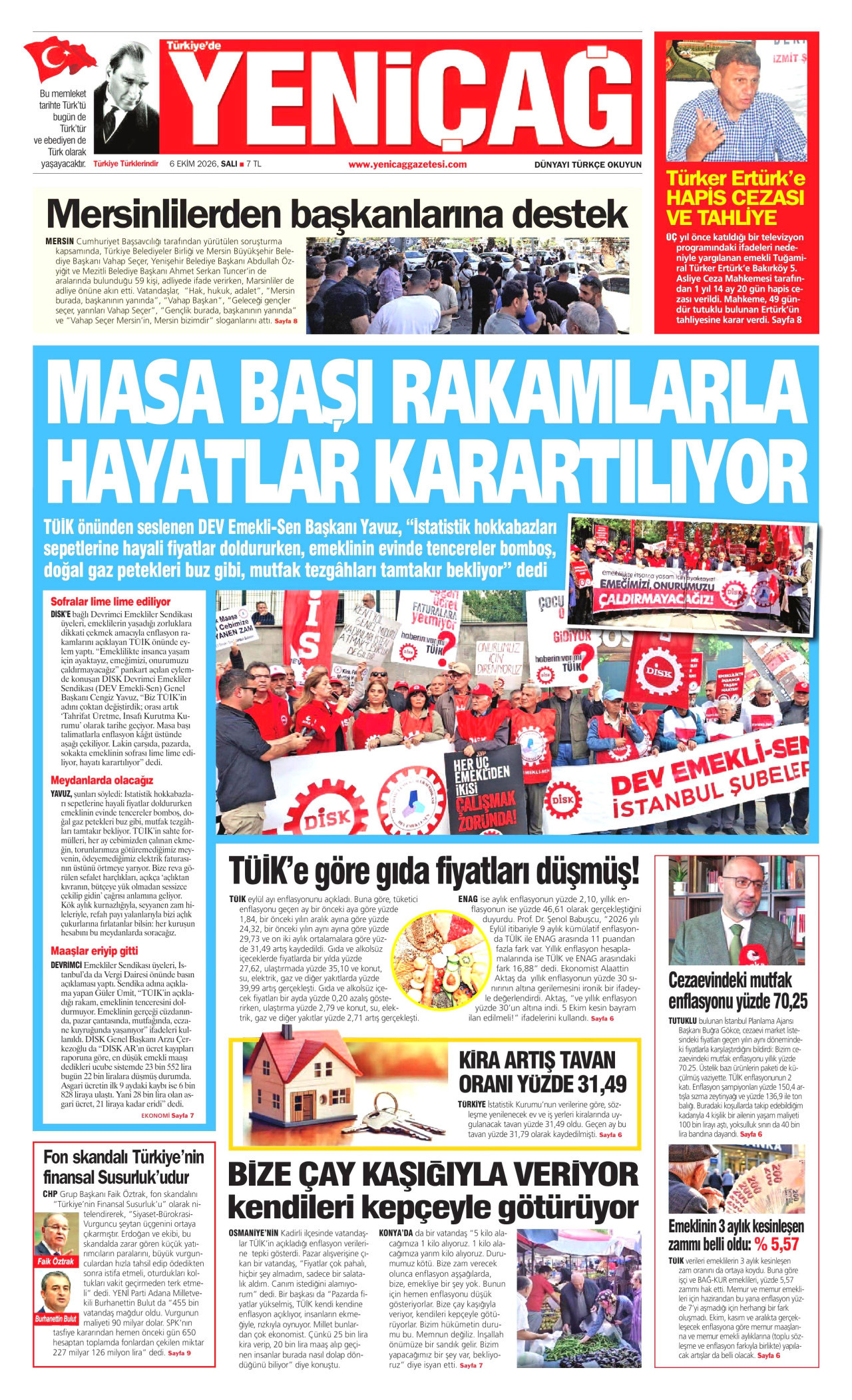 YENİÇAĞ gazetesinin 6 Ekim 2026 tarihli birinci sayfası